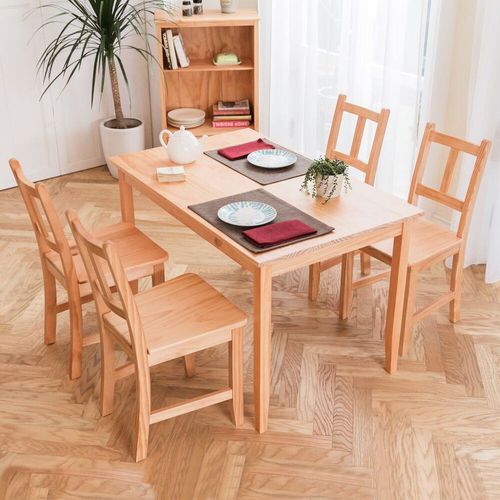 CiS自然行實木家具-南法實木餐桌椅組一桌四椅 74x118公分/柚木色+原木椅墊