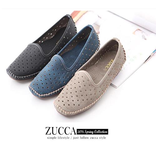 ZUCCA【Z6001】縷空車線氣墊平底包鞋-黑色/藍色/灰色 