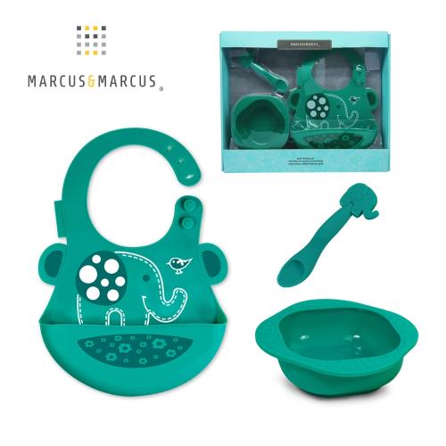 【MARCUS&MARCUS】動物樂園餵食禮盒組(圍兜+湯匙+餐碗)-大象
