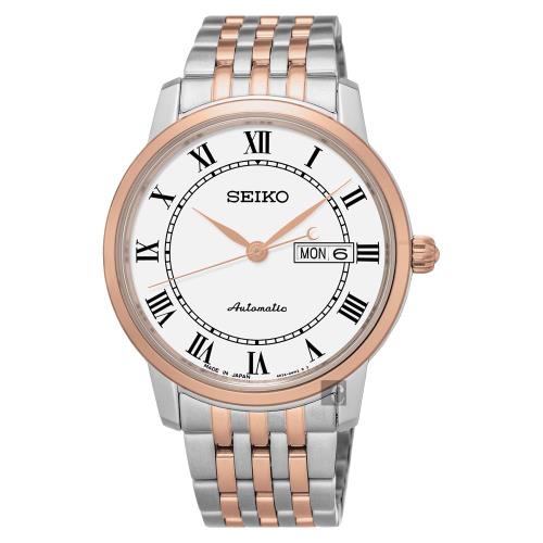 SEIKO 精工 Presage 羅馬經典機械錶-白x雙色版/40mm 4R36-04E0G(SRP766J1)