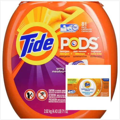 美國汰漬Tide 新一代洗衣凝膠球(2020g/81顆)*1*+ Tide洗衣槽洗潔劑(75g*5/盒)