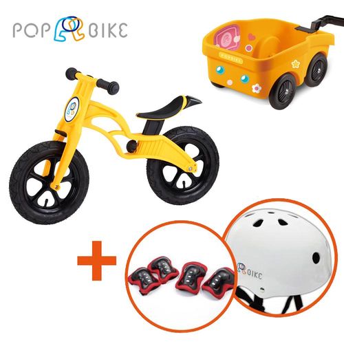 【BabyTiger虎兒寶】POPBIKE 兒童平衡滑步車 - AIR充氣胎 + 安全拖車組(紅)