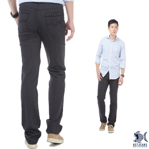 【NST Jeans】380(5532) 條紋共和國 英倫風休閒長褲(中低腰窄版)-行動