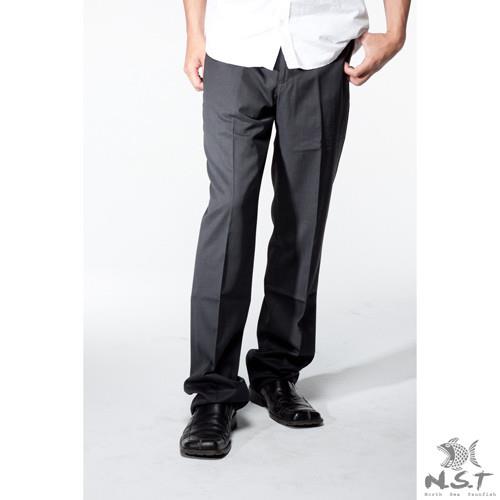 【NST Jeans】黑生彈力系列 男 羊毛無打摺西裝褲 (中腰) 年輕款391(6936) 