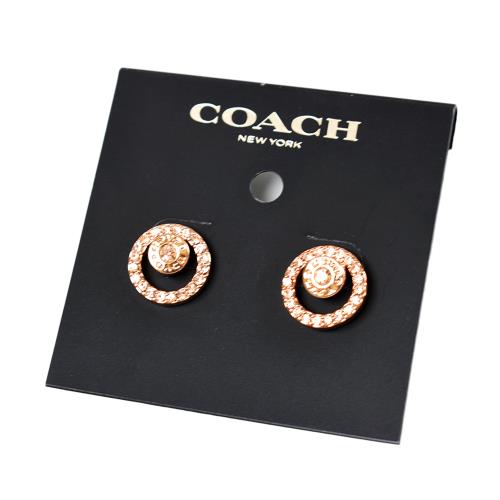 COACH 鏤空圓圈水鑽針式耳環-玫瑰金