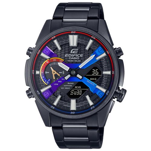 【CASIO】EDIFICE 夢幻超跑風太陽能藍芽智慧休閒錶-黑漸層(ECB-S100HG-1A )