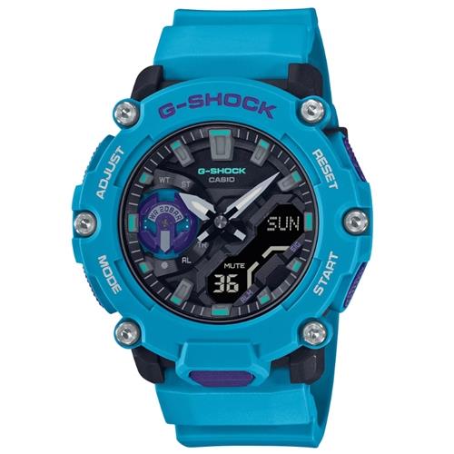 【CASIO 卡西歐】 G-SHOCK 碳纖維戶外冒險手錶-藍_GA-2200-2A_47.1mm