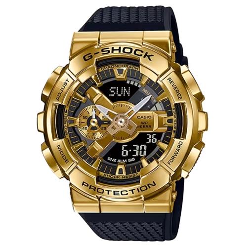 【CASIO 卡西歐】 G-SHOCK 金屬殼雙顯手錶-黑金_GM-110G-1A9_48.8mm