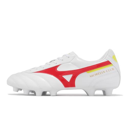 Mizuno 足球鞋Morelia II Club 男鞋白紅皮革膠釘草皮戶外場地適用