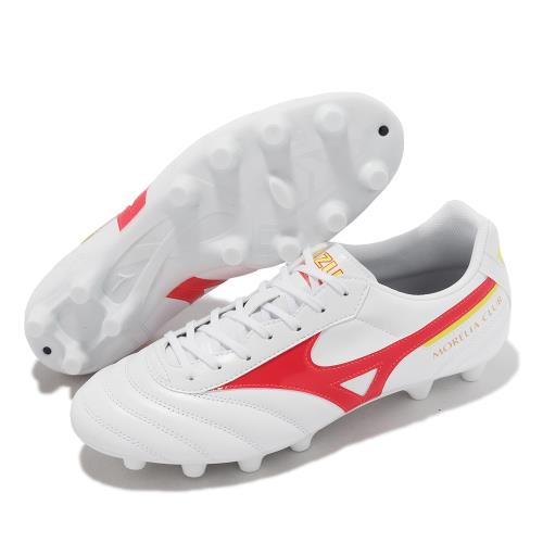 Mizuno 足球鞋 Morelia II Club 男鞋 白 紅 皮革 膠釘 草皮 戶外場地適用 美津濃 P1GA2316-64