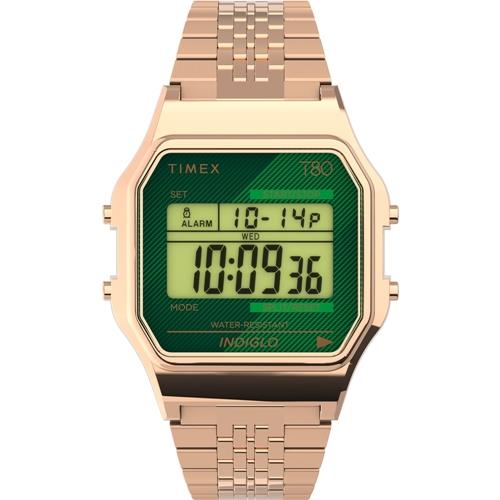 【TIMEX】天美時 T80多彩電子錶 (玫瑰金x綠 TXTW2V19700)