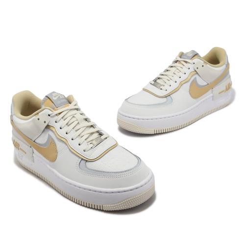 Nike 休閒鞋Wmns AF1 Shadow 女鞋白卡其奶茶拼接皮革解構雙勾DV7449