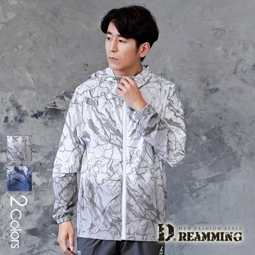 Dreamming】潮流潑漆超輕薄冰感防曬連帽風衣外套彈力透氣(共二色)|連帽