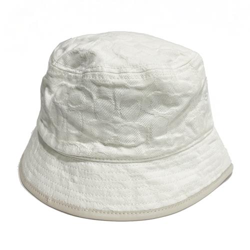 【COACH】C LOGO皮質飾邊織布漁夫帽(米白)