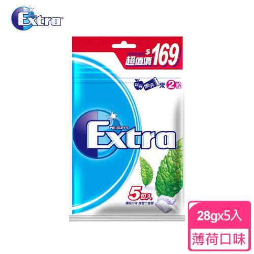 【Extra益齒達】潔淨無糖口香糖 薄荷 28g*5入 潔牙/口腔清潔
