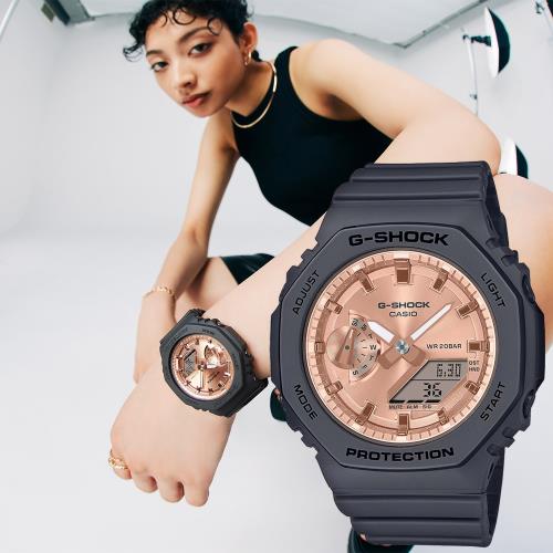 CASIO 卡西歐G-SHOCK ITZY禮志配戴款粉紅金八角農家橡樹手錶女錶(GMA