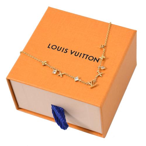 Louis Vuitton LV M01322 LV In the Sky 經典花卉LOGO水鑽墜飾鎖骨項鍊.金