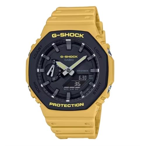 【CASIO】卡西歐 G-SHOCK 農家橡樹 八角造型 200米防水 運動雙顯錶 GA-2110SU-9A 黃/黑