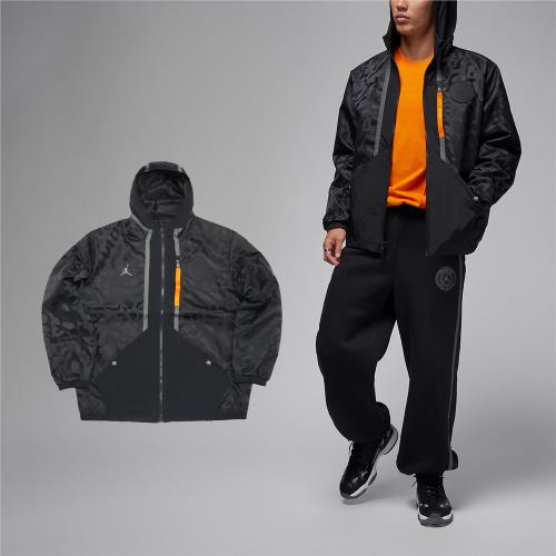 Nike 外套 PSG 男款 黑 橙 保暖 防風 連帽外套 喬丹 巴黎聖日耳曼 風衣 夾克 DZ2908-010