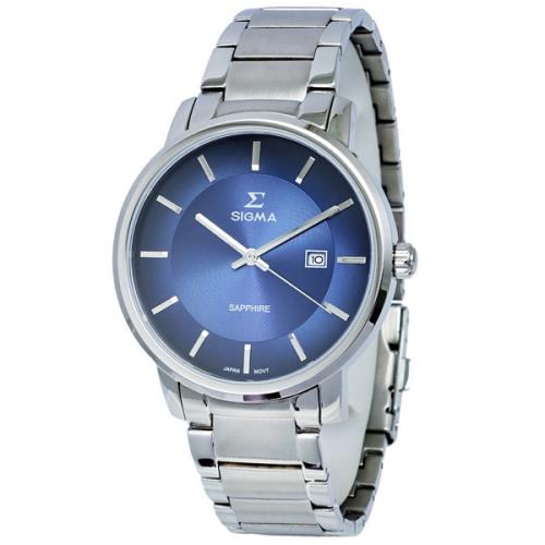 【SIGMA】1122M-3 簡約時尚 藍寶石鏡面 日期顯示 鋼錶帶男錶 藍/銀 40mm 平價實惠的好選擇
