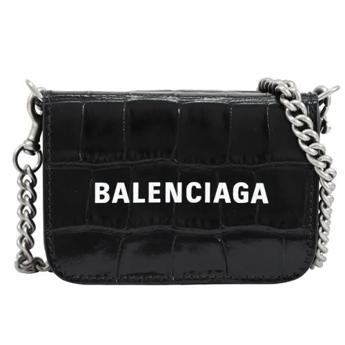 BALENCIAGA 巴黎世家 618145 鱷魚壓紋牛皮可斜背式零錢短夾.黑