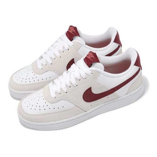 Nike 休閒鞋 Wmns Court Vision Low 女鞋 白 紅 皮革 麂皮 低筒 情侶鞋 FQ7628-100