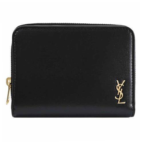 YSL 635263 經典金屬LOGO小牛皮釦式零錢短夾.黑