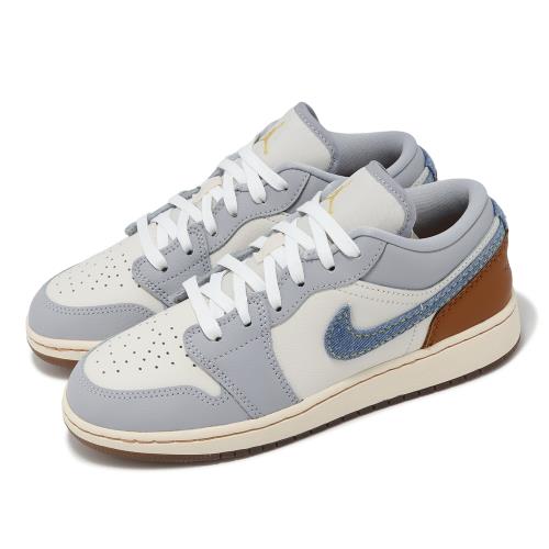 Nike 休閒鞋Air Jordan 1 Low SE GS 大童女鞋藍灰棕單寧牛仔AJ1 FZ5046