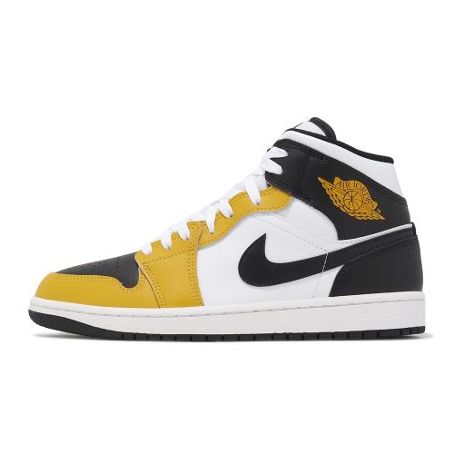 Nike 休閒鞋Air Jordan 1 Mid 男鞋黃黑皮革中筒AJ1 一代運動鞋DQ8426