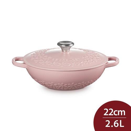 Le Creuset 媽咪鑄鐵鍋媽咪鍋22cm 2.6L 縷空雕花/甜心粉內鍋白法國製