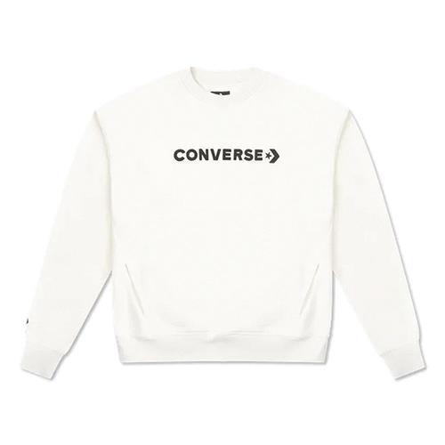 Converse Wordmark Big Logo 女款 白色 寬鬆 落肩 大學T 長袖 10026159-A04