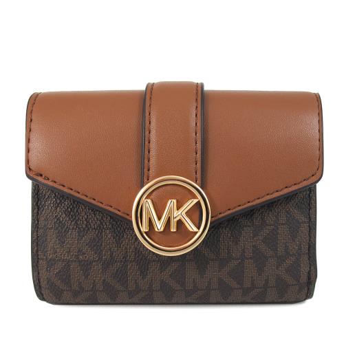 MICHAEL KORS  金字大圓標LOGO滿版三折式中夾(咖駝色)