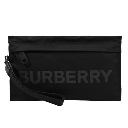 BURBERRY 8052840 品牌LOGO尼龍拉鍊手提/萬用包.黑