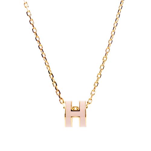 HERMES Mini Pop H pendant 立體橢圓簍空項鍊(粉色/金色)