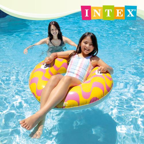 INTEX 波浪紋游泳圈帶雙握把-直徑91cm 適9歲+ 2款可選(59256)|泳圈/浮 