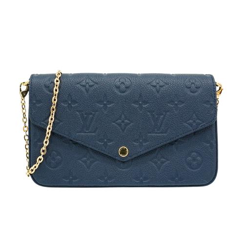 Louis Vuitton Felicie Pochette 牛皮壓花金鍊斜背包(M83589-海軍藍)